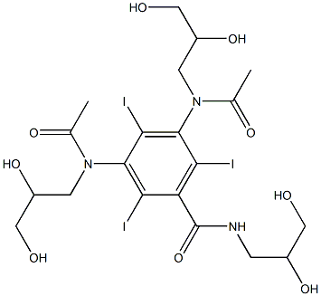 3,5-Bis[acetyl(2,3-dihydroxypropyl)amino]-N-(2,3-dihydroxypropyl)-2,4,6-triiodobenzamide Struktur