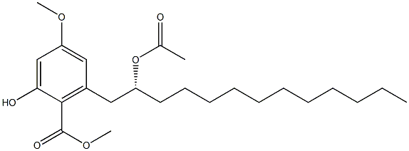 2-Hydroxy-4-methoxy-6-[(2R)-2-acetoxytridecyl]benzoic acid methyl ester Struktur