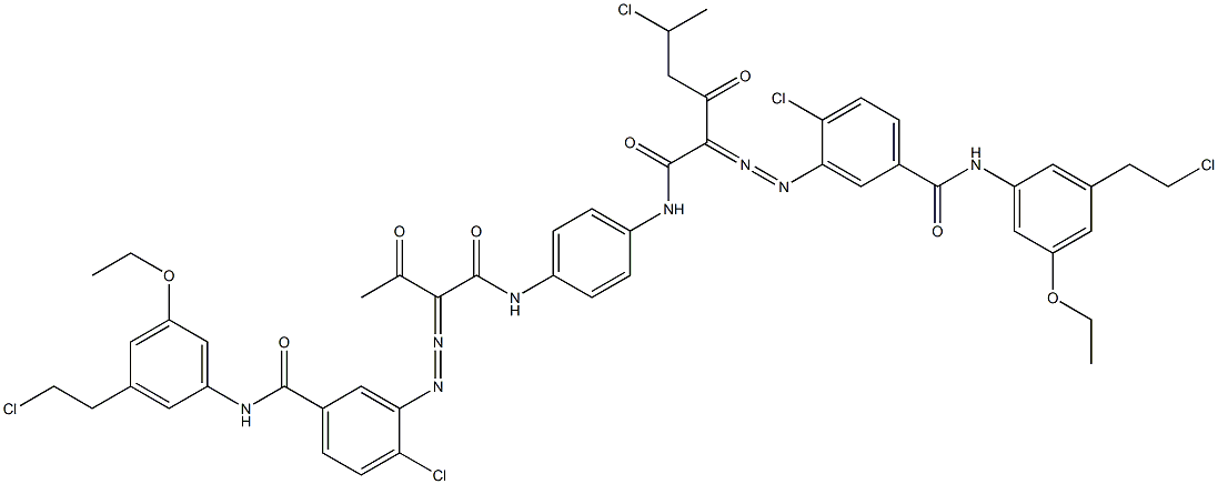 3,3'-[2-(1-Chloroethyl)-1,4-phenylenebis[iminocarbonyl(acetylmethylene)azo]]bis[N-[3-(2-chloroethyl)-5-ethoxyphenyl]-4-chlorobenzamide] Struktur