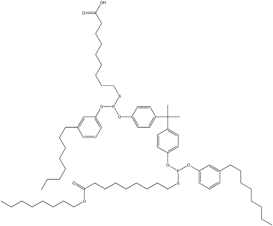 9,9'-[[Isopropylidenebis(4,1-phenyleneoxy)]bis[[(3-octylphenyl)oxy]phosphinediylthio]]bis(nonanoic acid octyl) ester Struktur