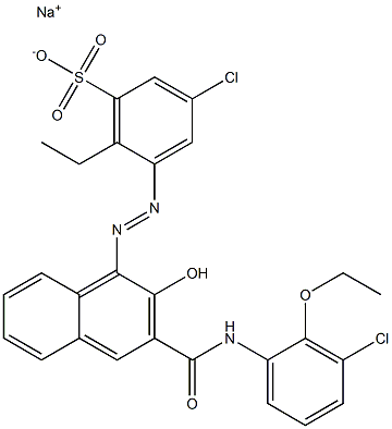 3-Chloro-6-ethyl-5-[[3-[[(3-chloro-2-ethoxyphenyl)amino]carbonyl]-2-hydroxy-1-naphtyl]azo]benzenesulfonic acid sodium salt Struktur