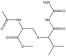 2-(Acetylamino)-3-[(1-allophanoyl-2-methylpropyl)thio]propionic acid methyl ester Struktur