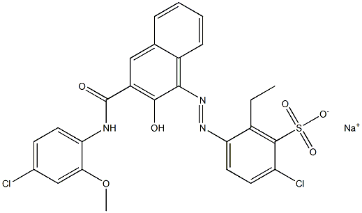 2-Chloro-6-ethyl-5-[[3-[[(4-chloro-2-methoxyphenyl)amino]carbonyl]-2-hydroxy-1-naphtyl]azo]benzenesulfonic acid sodium salt Struktur