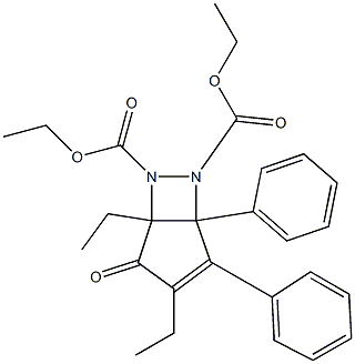 3,5-Diethyl-4-oxo-1,2-diphenyl-6,7-diazabicyclo[3.2.0]hept-2-ene-6,7-dicarboxylic acid diethyl ester Struktur