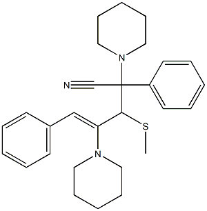 3-Methylthio-2,5-diphenyl-2,4-bis(1-piperidinyl)-4-pentenonitrile Struktur