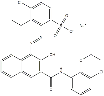 4-Chloro-3-ethyl-2-[[3-[[(3-chloro-2-ethoxyphenyl)amino]carbonyl]-2-hydroxy-1-naphtyl]azo]benzenesulfonic acid sodium salt Struktur