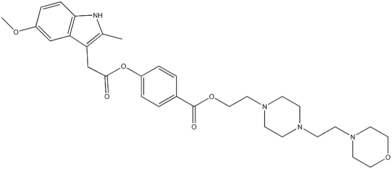 5-Methoxy-2-methyl-1H-indole-3-acetic acid 4-[[2-[4-[2-(4-morpholinyl)ethyl]-1-piperazinyl]ethoxy]carbonyl]phenyl ester Struktur