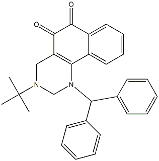 1-Diphenylmethyl-3-tert-butyl-1,2,3,4-tetrahydrobenzo[h]quinazoline-5,6-dione Struktur