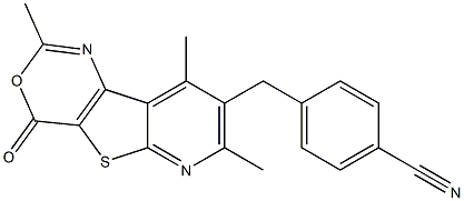 2,7,9-Trimethyl-8-(4-cyanobenzyl)-4H-pyrido[3',2':4,5]thieno[3,2-d][1,3]oxazin-4-one Struktur