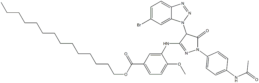 3-[[1-[4-(Acetylamino)phenyl]-4-(6-bromo-1H-benzotriazol-1-yl)-5-oxo-2-pyrazolin-3-yl]amino]-4-methoxybenzoic acid tetradecyl ester Struktur