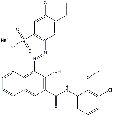 3-Chloro-4-ethyl-6-[[3-[[(3-chloro-2-methoxyphenyl)amino]carbonyl]-2-hydroxy-1-naphtyl]azo]benzenesulfonic acid sodium salt Struktur