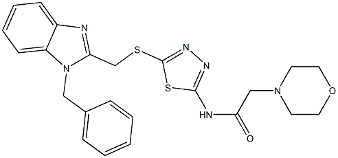 N-[2-[(1-Benzyl-1H-benzimidazol-2-yl)methylthio]-1,3,4-thiadiazol-5-yl]-2-morpholinoacetamide Struktur