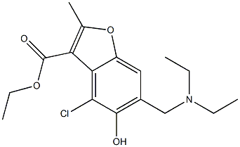 4-Chloro-6-(diethylaminomethyl)-5-hydroxy-2-methyl-3-benzofurancarboxylic acid ethyl ester Struktur