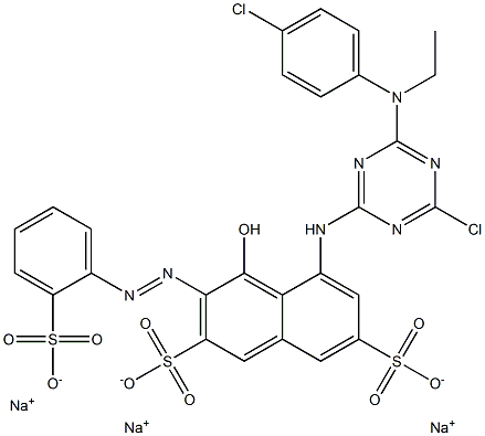 5-[6-Chloro-4-(4-chloro-N-ethylanilino)-1,3,5-triazin-2-ylamino]-4-hydroxy-3-(2-sulfophenylazo)-2,7-naphthalenedisulfonic acid trisodium salt Struktur