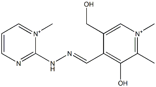 1-[(1-Methylpyrimidin-1-ium)-2-yl]-2-[[1,2-dimethyl-3-hydroxy-5-(hydroxymethyl)pyridinium]-4-ylmethylene]hydrazine Struktur