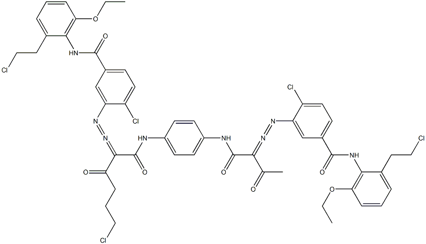 3,3'-[2-(2-Chloroethyl)-1,4-phenylenebis[iminocarbonyl(acetylmethylene)azo]]bis[N-[2-(2-chloroethyl)-6-ethoxyphenyl]-4-chlorobenzamide] Struktur