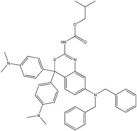 7-(Dibenzylamino)-2-isobutoxycarbonylamino-4,4-bis[p-(dimethylamino)phenyl]-4H-3,1-benzothiazine Struktur