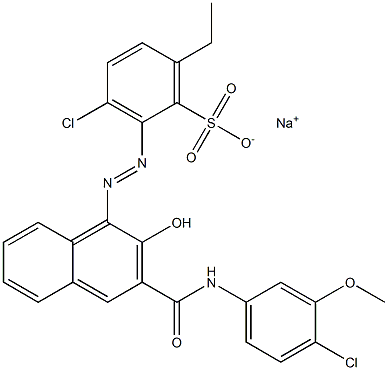 3-Chloro-6-ethyl-2-[[3-[[(4-chloro-3-methoxyphenyl)amino]carbonyl]-2-hydroxy-1-naphtyl]azo]benzenesulfonic acid sodium salt Struktur