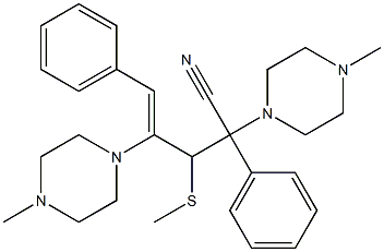 3-Methylthio-2,5-diphenyl-2,4-bis(4-methyl-1-piperazinyl)-4-pentenonitrile Struktur