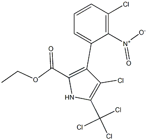 4-Chloro-3-(3-chloro-2-nitrophenyl)-5-(trichloromethyl)-1H-pyrrole-2-carboxylic acid ethyl ester Struktur