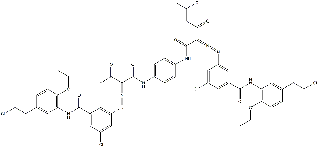 3,3'-[2-(1-Chloroethyl)-1,4-phenylenebis[iminocarbonyl(acetylmethylene)azo]]bis[N-[3-(2-chloroethyl)-6-ethoxyphenyl]-5-chlorobenzamide] Struktur