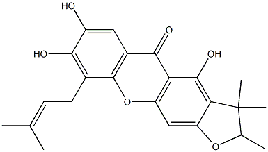 2,3-Dihydro-4,7,8-trihydroxy-2,3,3-trimethyl-9-(3-methyl-2-butenyl)-5H-furo[3,2-b]xanthen-5-one Struktur