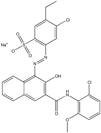 4-Chloro-3-ethyl-6-[[3-[[(2-chloro-6-methoxyphenyl)amino]carbonyl]-2-hydroxy-1-naphtyl]azo]benzenesulfonic acid sodium salt Struktur