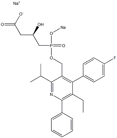 (3R)-4-[[[4-(4-Fluorophenyl)-5-ethyl-2-isopropyl-6-phenyl-3-pyridinyl]methoxy]sodiooxyphosphinyl]-3-hydroxybutyric acid sodium salt Struktur