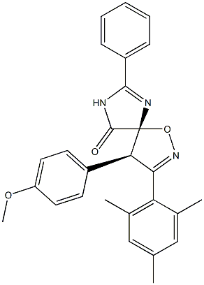 (4R,5R)-3-(2,4,6-Trimethylphenyl)-4-(4-methoxyphenyl)-8-phenyl-1-oxa-2,7,9-triazaspiro[4.4]nona-2,8-dien-6-one Struktur