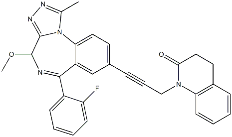 1-Methyl-4-methoxy-6-(2-fluorophenyl)-8-[3-[(1,2,3,4-tetrahydro-2-oxoquinolin)-1-yl]-1-propynyl]-4H-[1,2,4]triazolo[4,3-a][1,4]benzodiazepine Struktur