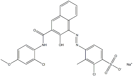 2-Chloro-3-methyl-4-[[3-[[(2-chloro-4-methoxyphenyl)amino]carbonyl]-2-hydroxy-1-naphtyl]azo]benzenesulfonic acid sodium salt Struktur