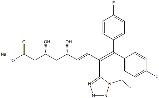 (3R,5S,6E)-9,9-Bis(4-fluorophenyl)-3,5-dihydroxy-8-[1-ethyl-1H-tetrazol-5-yl]-6,8-nonadienoic acid sodium salt Struktur