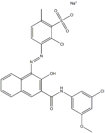 2-Chloro-6-methyl-3-[[3-[[(3-chloro-5-methoxyphenyl)amino]carbonyl]-2-hydroxy-1-naphtyl]azo]benzenesulfonic acid sodium salt Struktur