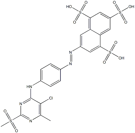 7-[[4-[[5-Chloro-6-methyl-2-(methylsulfonyl)-4-pyrimidinyl]amino]phenyl]azo]-1,3,5-naphthalenetrisulfonic acid Struktur