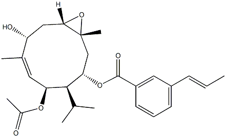 (1R,3S,4R,5S,6E,8R,10S)-1,7-Dimethyl-4-isopropyl-11-oxabicyclo[8.1.0]undec-6-ene-3,5,8-triol 3-trans-cinnamate 5-acetate Struktur