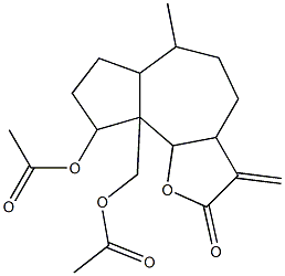 9-Acetyloxy-9a-(acetyloxymethyl)decahydro-6-methyl-3-methyleneazuleno[4,5-b]furan-2(3H)-one Struktur