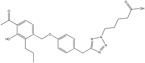 5-[5-[4-(4-Acetyl-3-hydroxy-2-propylbenzyloxy)benzyl]-2H-tetrazol-2-yl]pentanoic acid Struktur