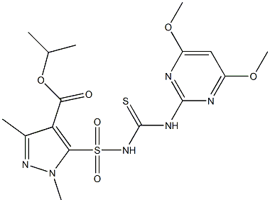 1,3-Dimethyl-5-[[(4,6-dimethoxypyrimidin-2-yl)thiocarbamoyl]sulfamoyl]-1H-pyrazole-4-carboxylic acid isopropyl ester Struktur