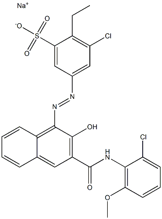 3-Chloro-2-ethyl-5-[[3-[[(2-chloro-6-methoxyphenyl)amino]carbonyl]-2-hydroxy-1-naphtyl]azo]benzenesulfonic acid sodium salt Struktur