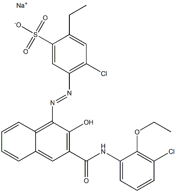 4-Chloro-2-ethyl-5-[[3-[[(3-chloro-2-ethoxyphenyl)amino]carbonyl]-2-hydroxy-1-naphtyl]azo]benzenesulfonic acid sodium salt Struktur