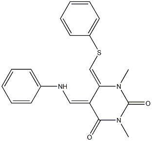 5,6-Dihydro-6-phenylthiomethylene-5-phenylaminomethylene-1,3-dimethylpyrimidine-2,4(1H,3H)-dione Struktur