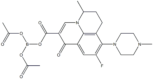 8-Fluoro-5,6-dihydro-4-methyl-7-(4-methyl-1-piperazinyl)-1-oxo-4H-3a-aza-1H-phenalene-2-carboxylic acid diacetoxyboryl ester Struktur