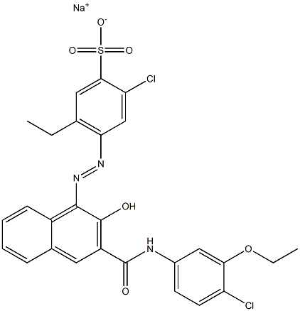 2-Chloro-5-ethyl-4-[[3-[[(4-chloro-3-ethoxyphenyl)amino]carbonyl]-2-hydroxy-1-naphtyl]azo]benzenesulfonic acid sodium salt Struktur