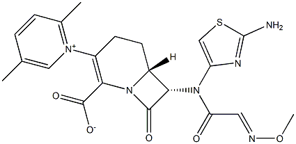 (6R,7S)-7-[(2-Aminothiazol-4-yl)(methoxyimino)acetylamino]-8-oxo-3-[(2,5-dimethylpyridin-1-ium)-1-yl]-1-azabicyclo[4.2.0]oct-2-ene-2-carboxylate Struktur