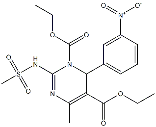 3,4-Dihydro-2-methylsulfonylamino-4-(3-nitrophenyl)-6-methylpyrimidine-3,5-dicarboxylic acid diethyl ester Struktur