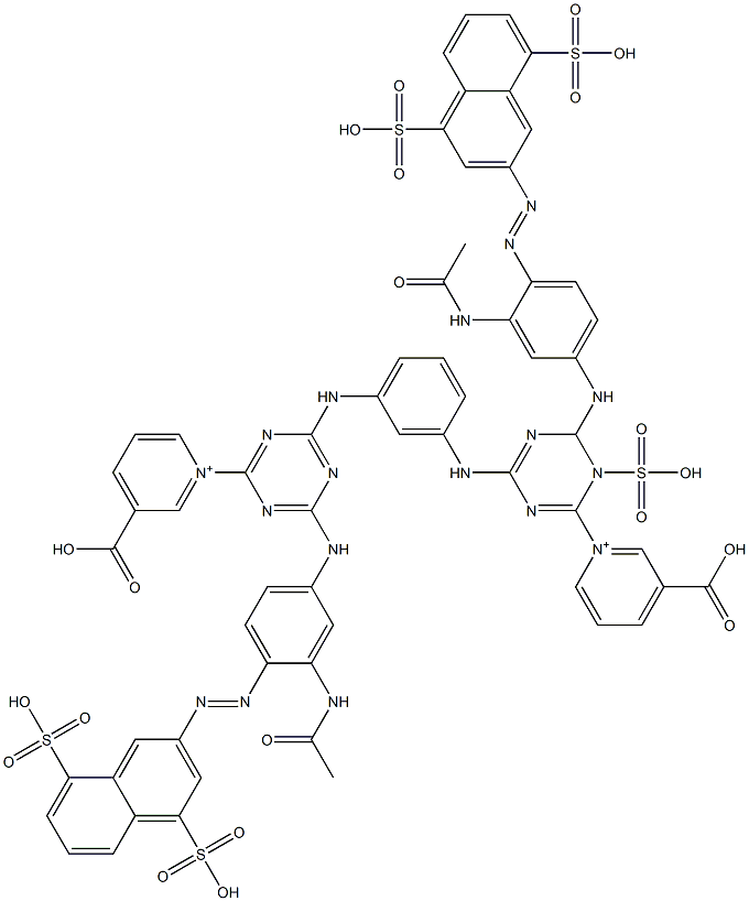 1,1'-[1-Sulfo-2,4-phenylenebis[imino[6-[4-[(4,8-disulfo-2-naphtyl)azo]-3-(acetylamino)anilino]-1,3,5-triazine-4,2-diyl]]]bis[3-carboxypyridinium] Struktur