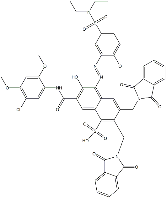 3-[(5-Chloro-2,4-dimethoxyphenyl)aminocarbonyl]-1-[5-[(diethylamino)sulfonyl]-2-methoxyphenylazo]-2-hydroxy-6,7-bis(phthalimidylmethyl)naphthalene-5-sulfonic acid Struktur