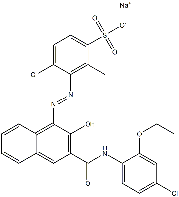 4-Chloro-2-methyl-3-[[3-[[(4-chloro-2-ethoxyphenyl)amino]carbonyl]-2-hydroxy-1-naphtyl]azo]benzenesulfonic acid sodium salt Struktur