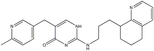 2-[[3-[(5,6,7,8-Tetrahydroquinolin)-8-yl]propyl]amino]-5-[(6-methylpyridin-3-yl)methyl]pyrimidin-4(1H)-one Struktur