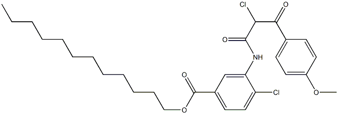 4-Chloro-3-[2-chloro-3-(4-methoxyphenyl)-3-oxopropionylamino]benzoic acid dodecyl ester Struktur